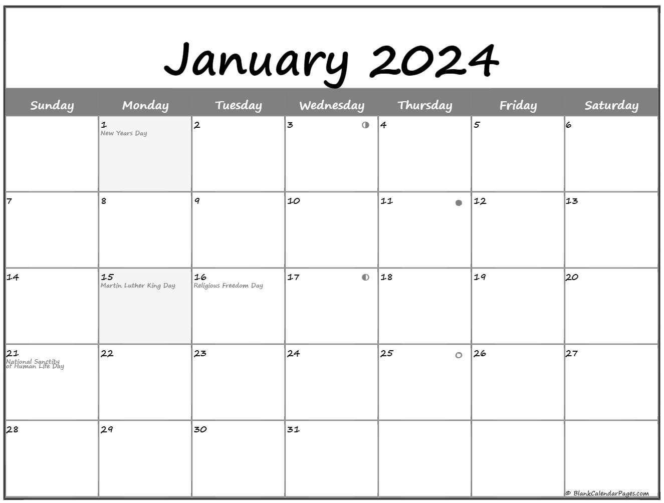 Phases Of The Moon Calendar January 2024 2024 CALENDAR PRINTABLE