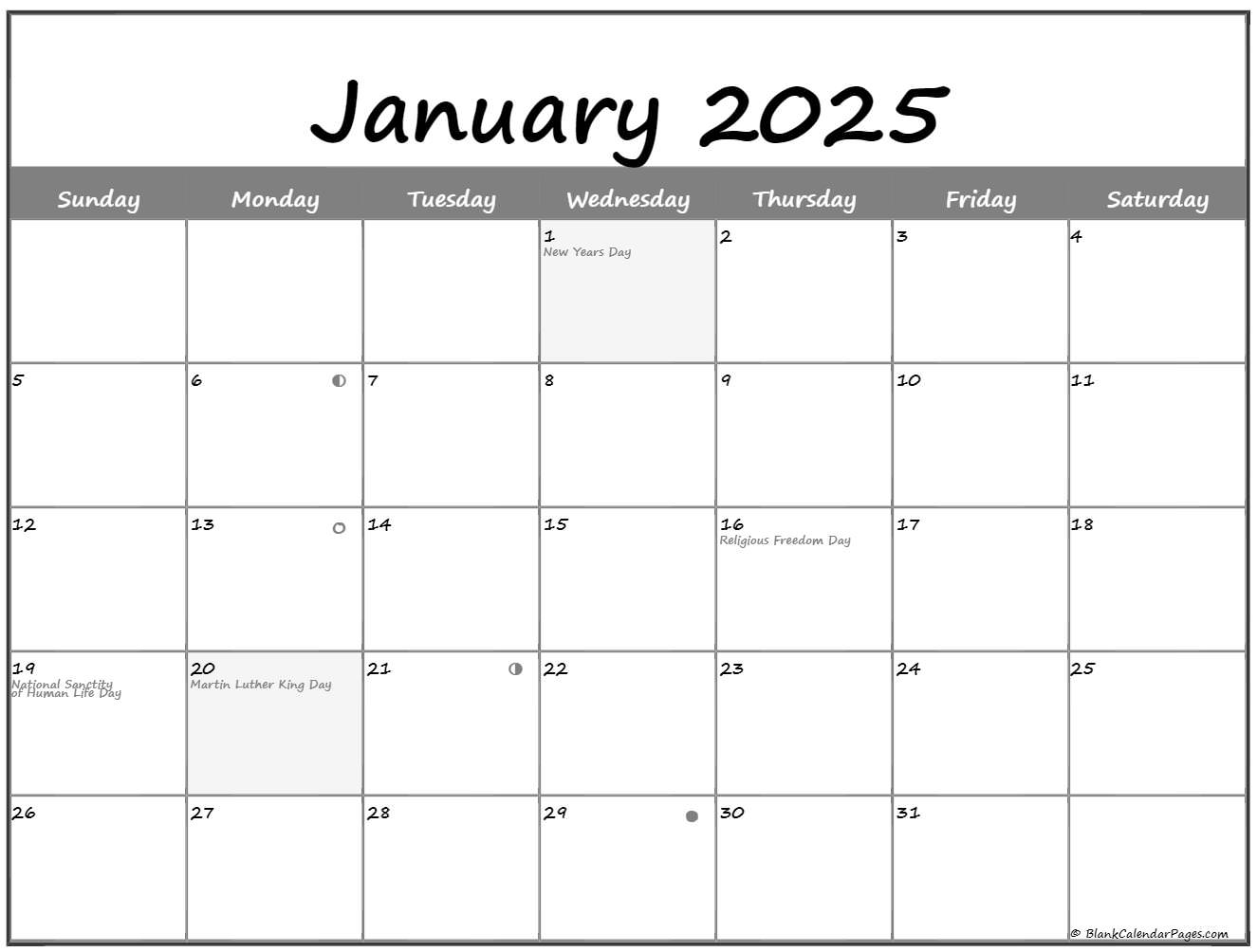 Lunar Calendar January 2025 