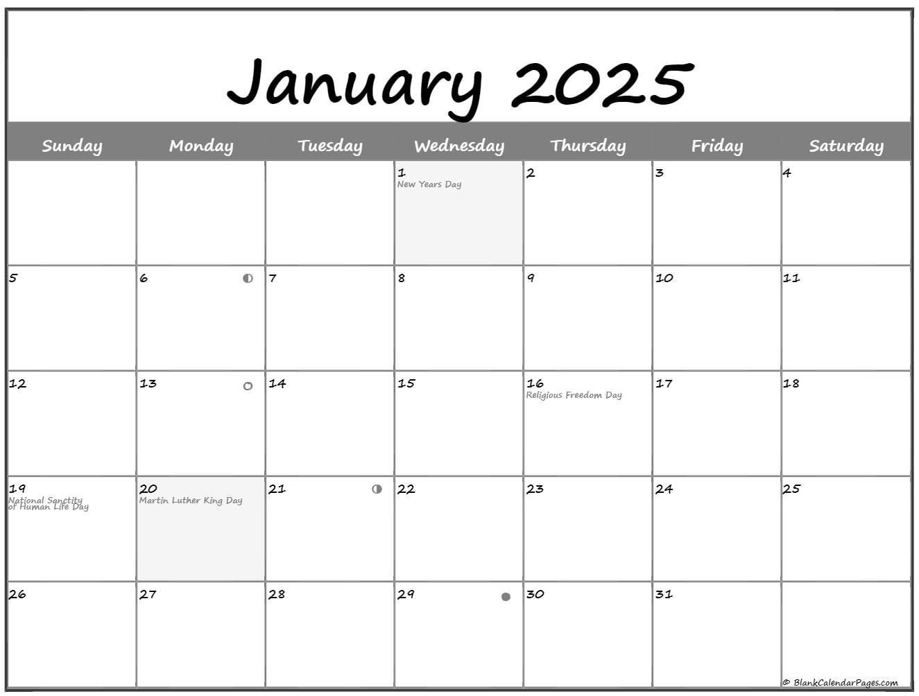 January 2025 Calendar Moon