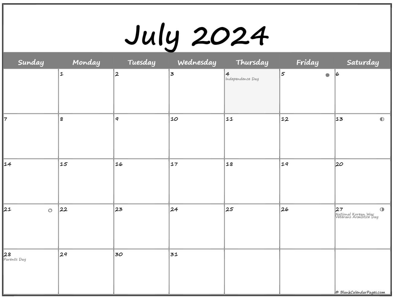 July 2024 Calendar Moon4 