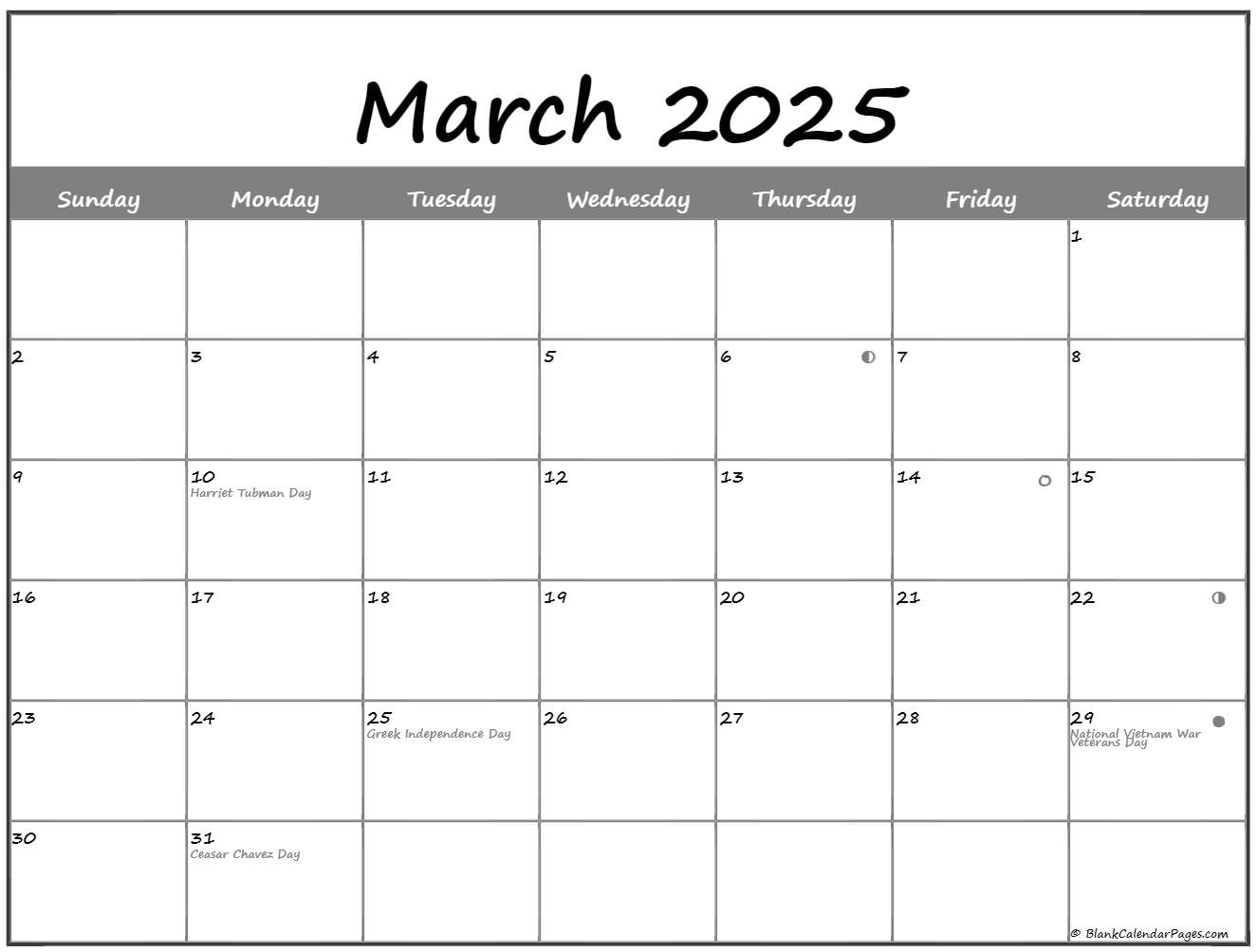 March 2025 Lunar Calendar Moon Phase Calendar