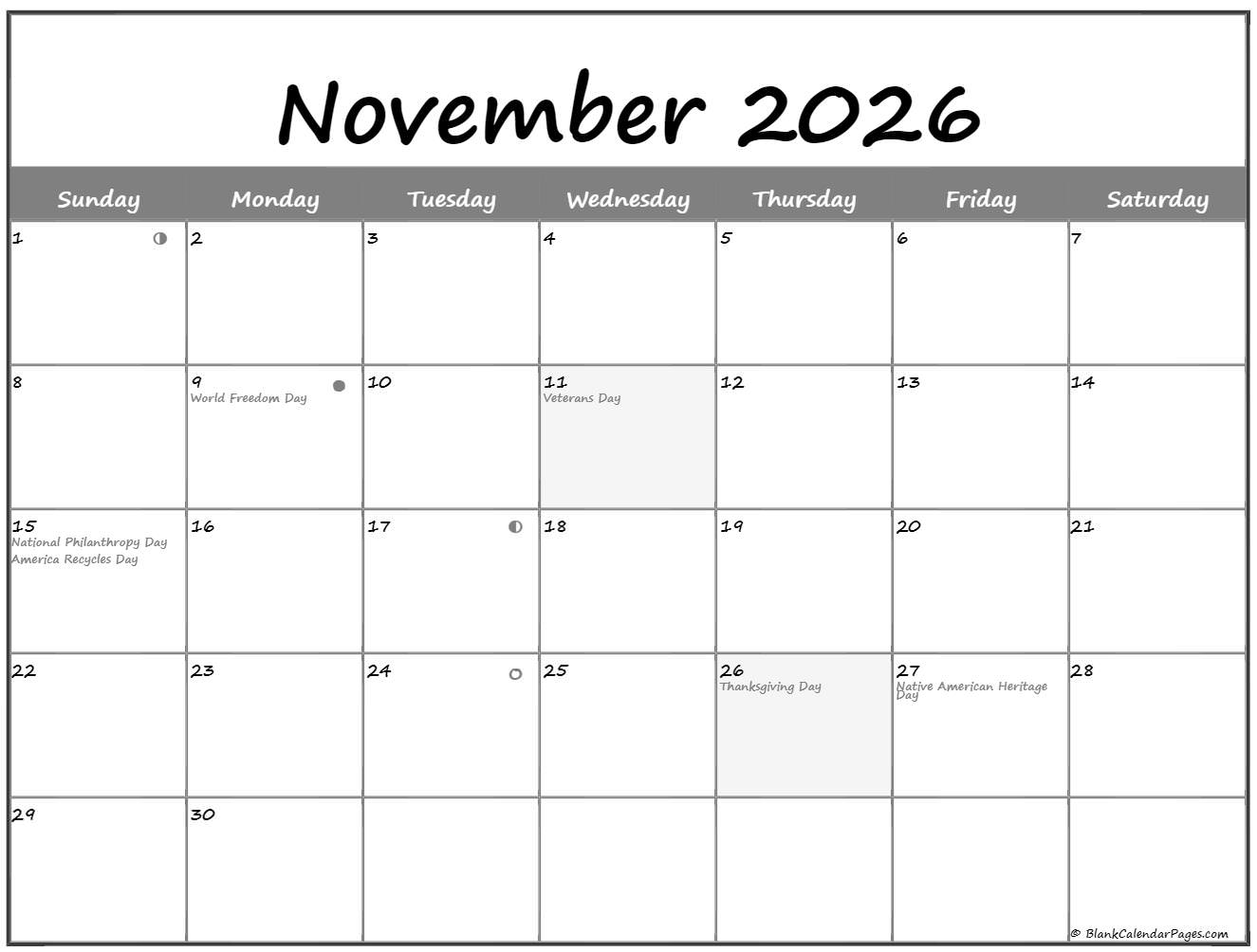 November 2020 Lunar Calendar Moon Phase Calendar