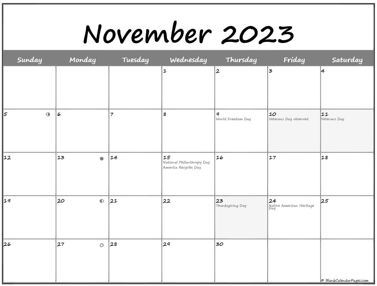 Moon Calendar November 2023 Printable Calendar 2023