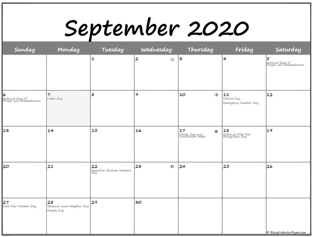 September 2020 Lunar Calendar Moon Phase Calendar