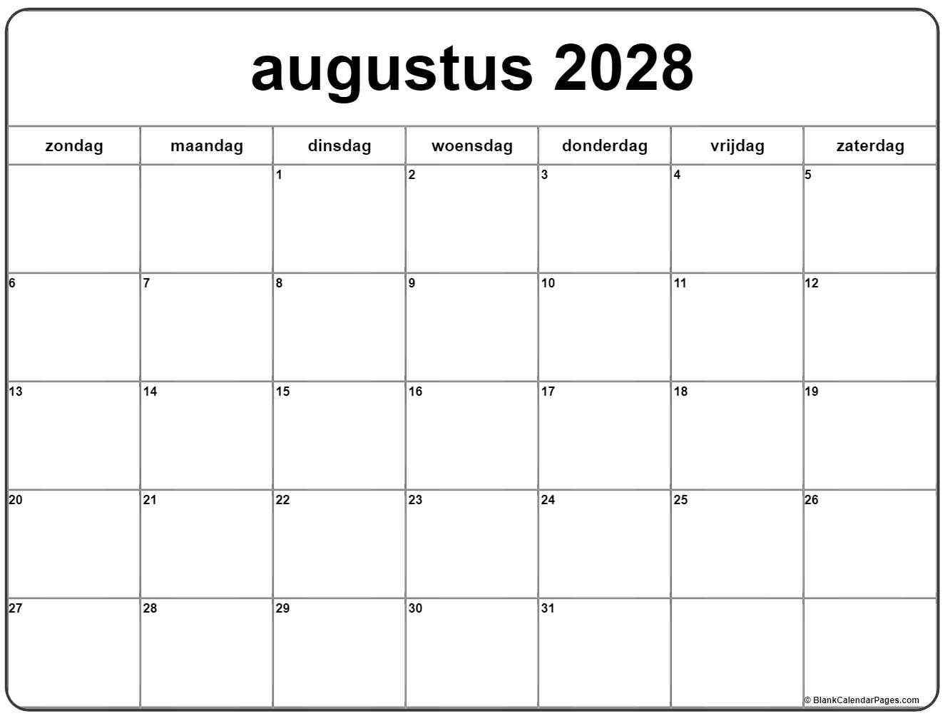 augustus 2028 calendario