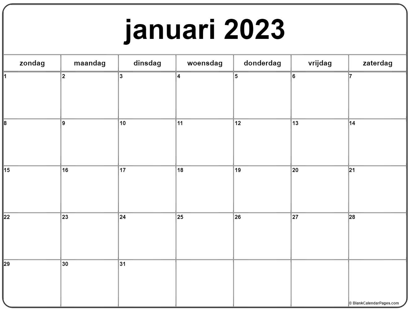 Januari 2023 Kalender Nederlandse | Kalender Januari