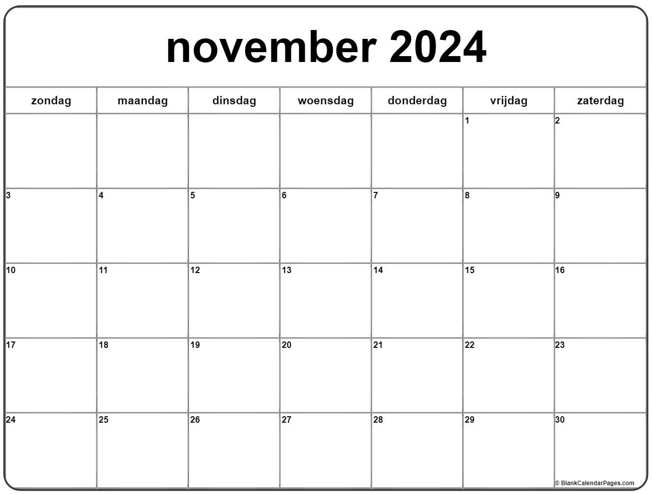 2022 Nederlandse | Kalender november