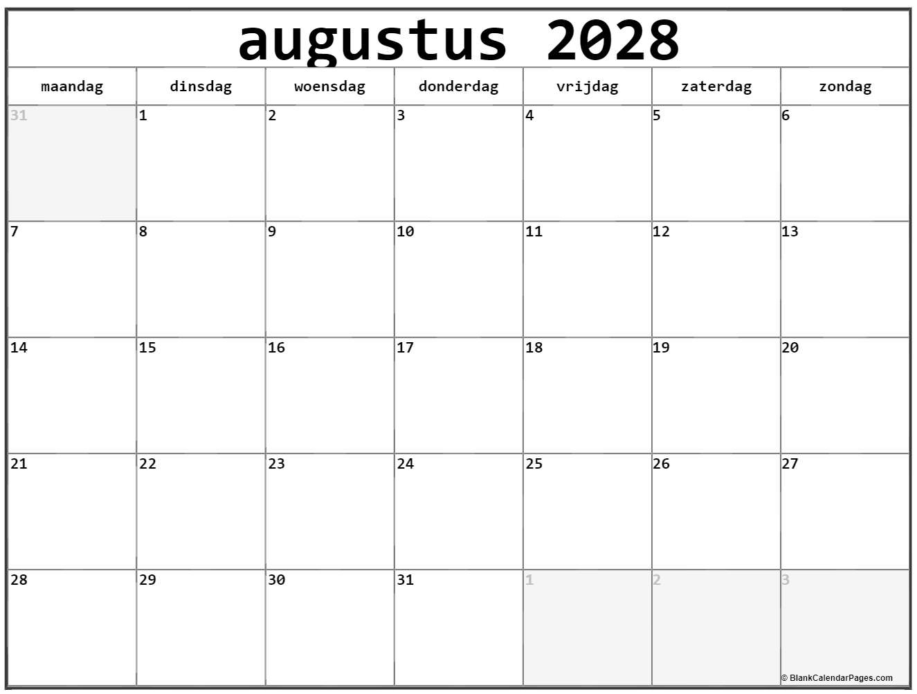 augustus 2028 calendario
