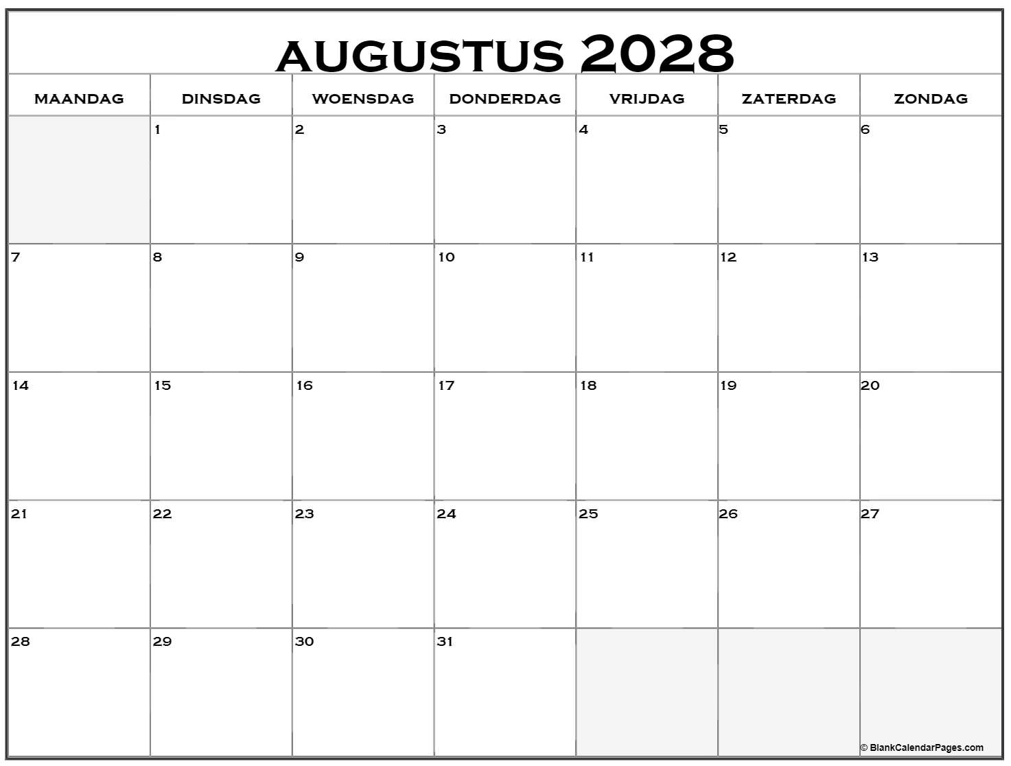 augustus 2028 calendario