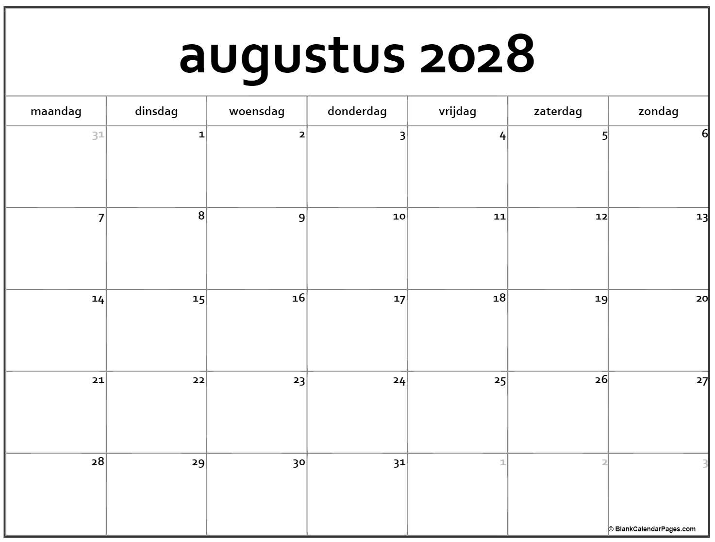 augustus 2028 calendario