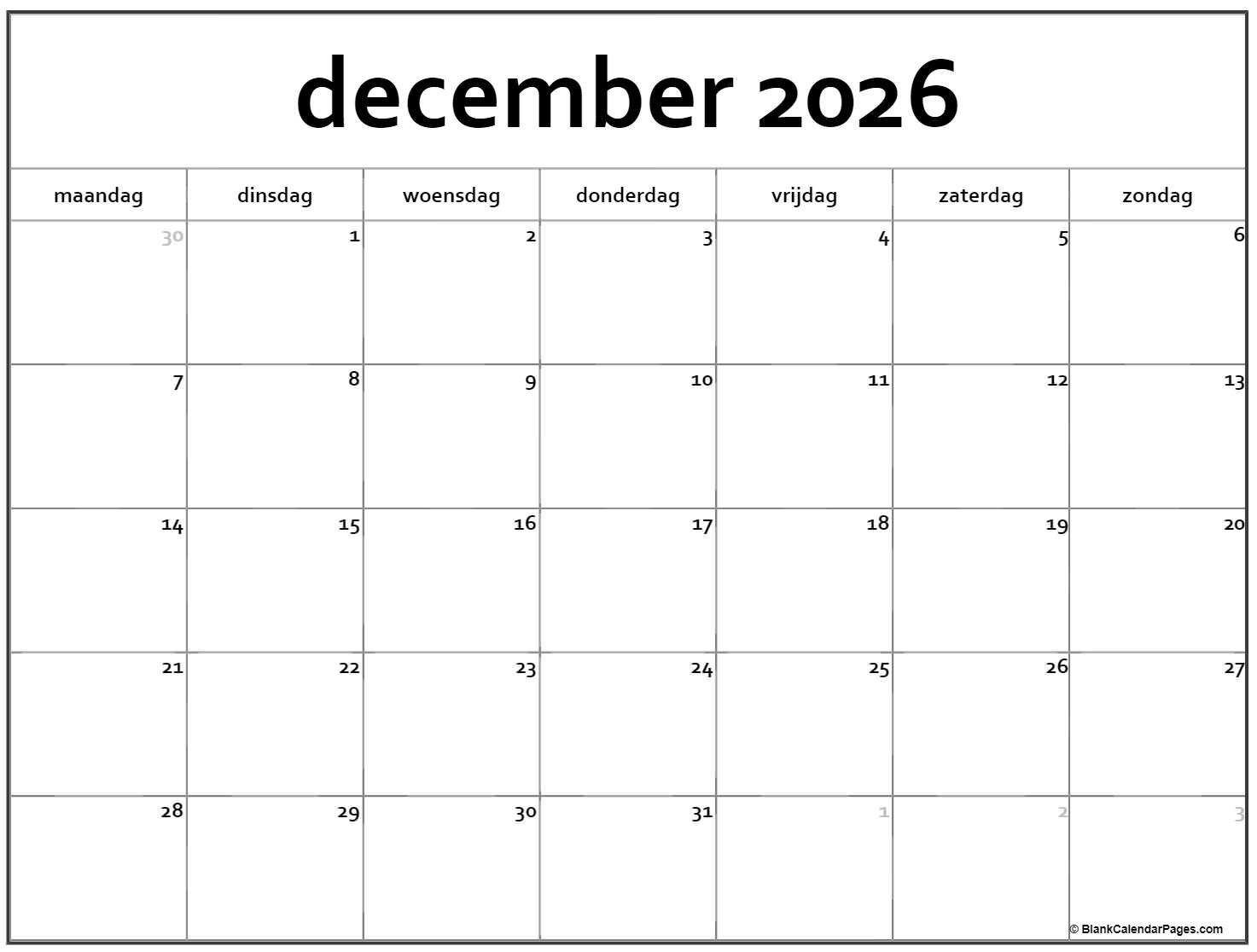 December 2026 Kalender Nederlandse Kalender December