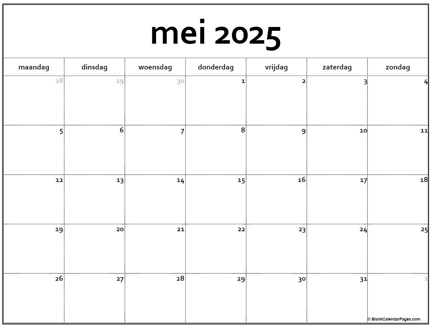 mei 2025 kalender Nederlandse Kalender mei