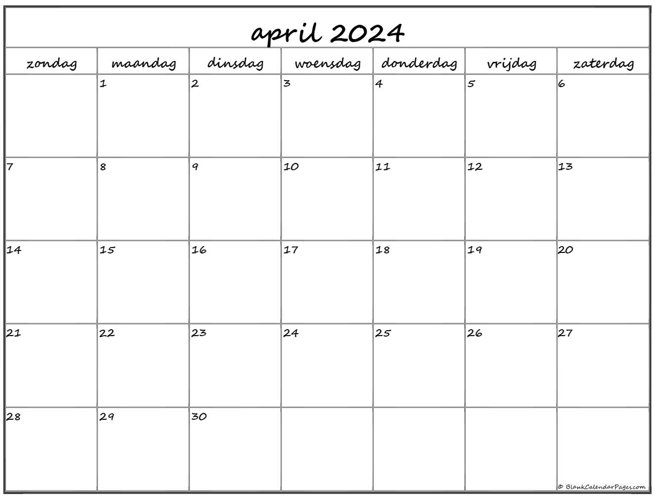 april 2024 kalender Nederlandse Kalender april