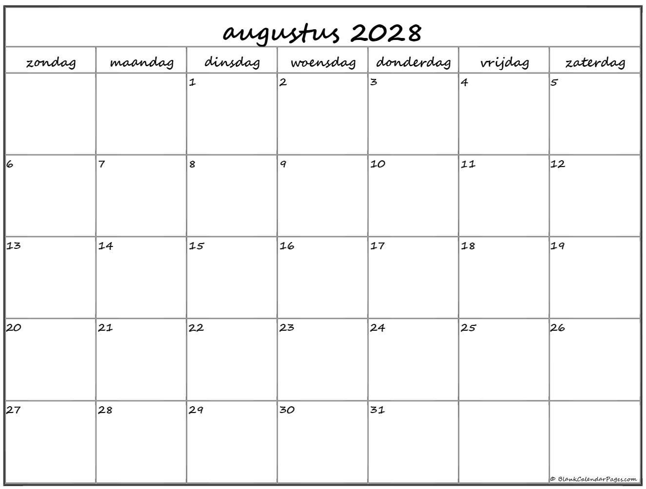 augustus 2028 calendario