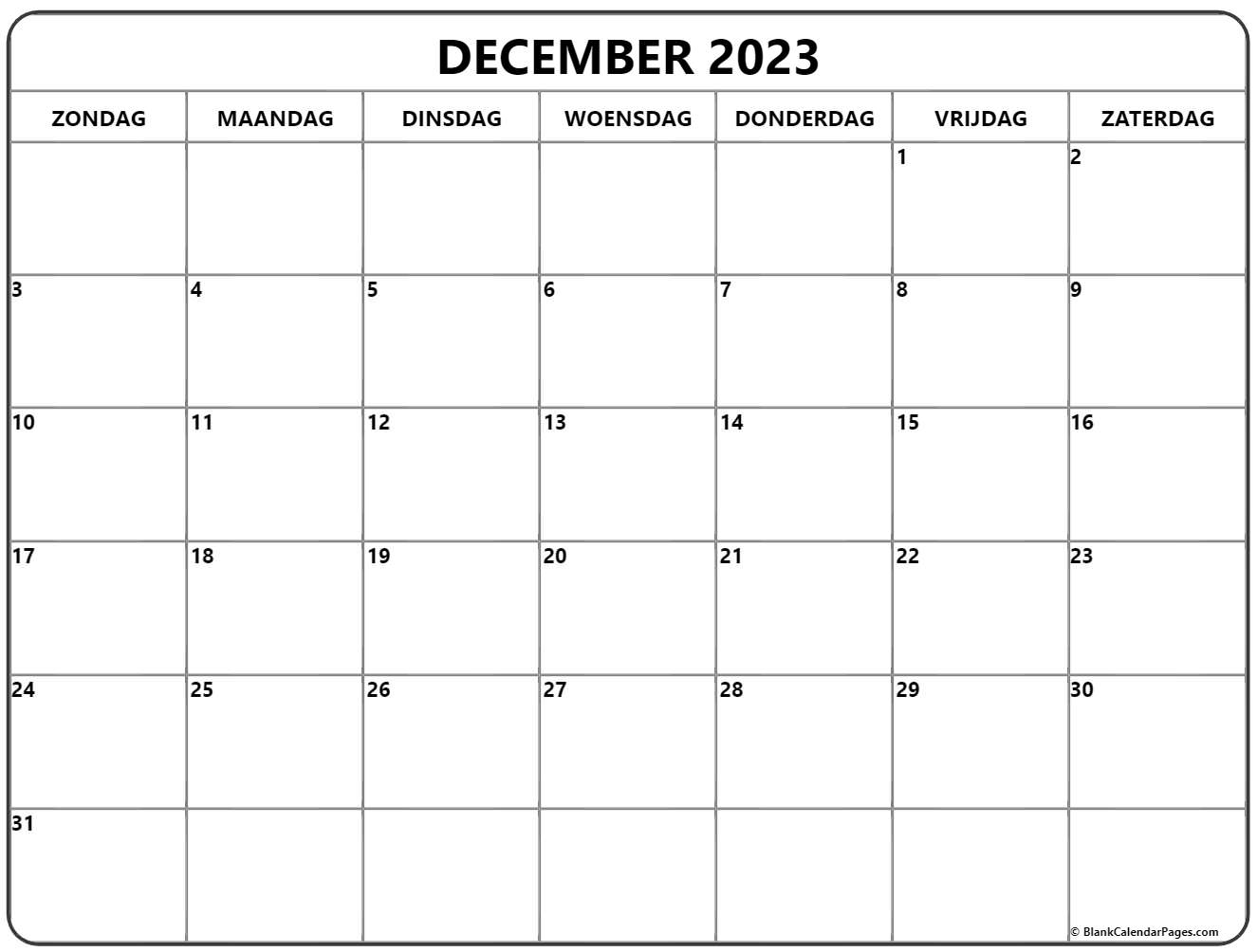 december 2023 kalender Nederlandse Kalender december