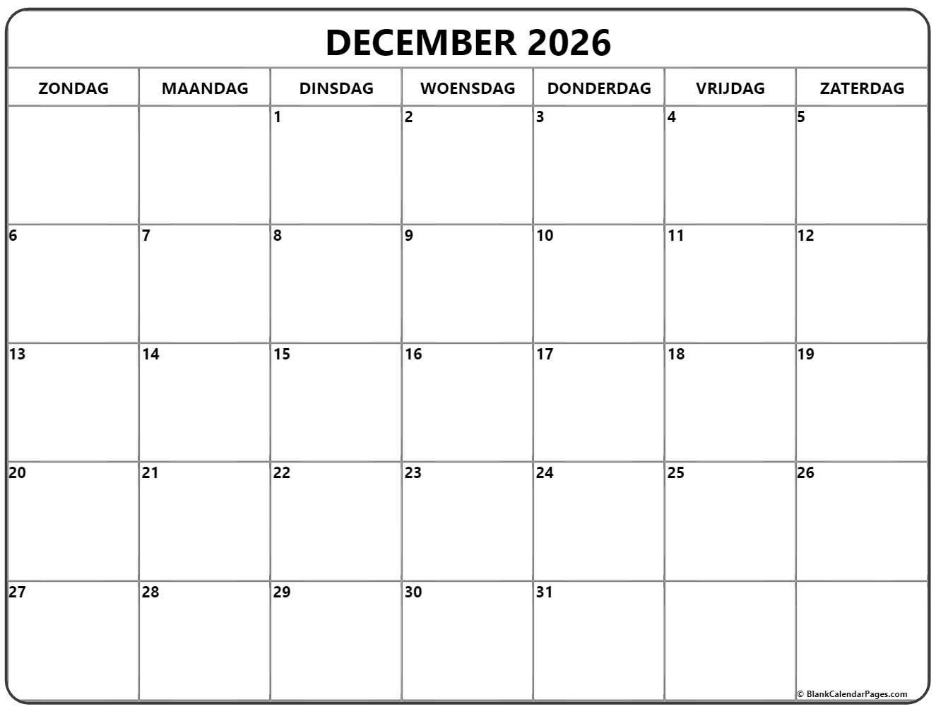 December 2023 Kalender Nederlandse Kalender December