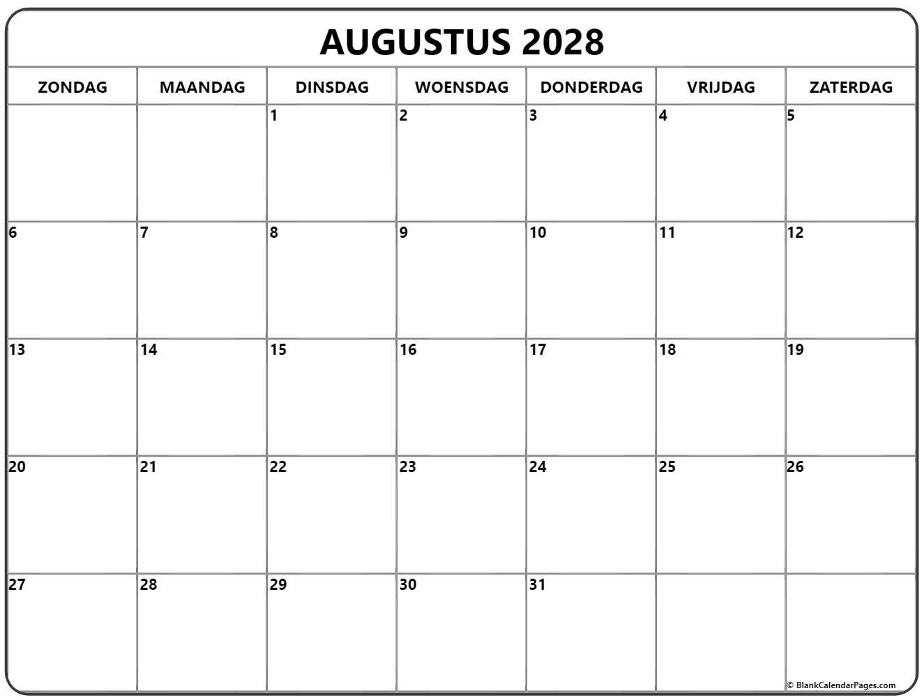 augustus 2028 calendario