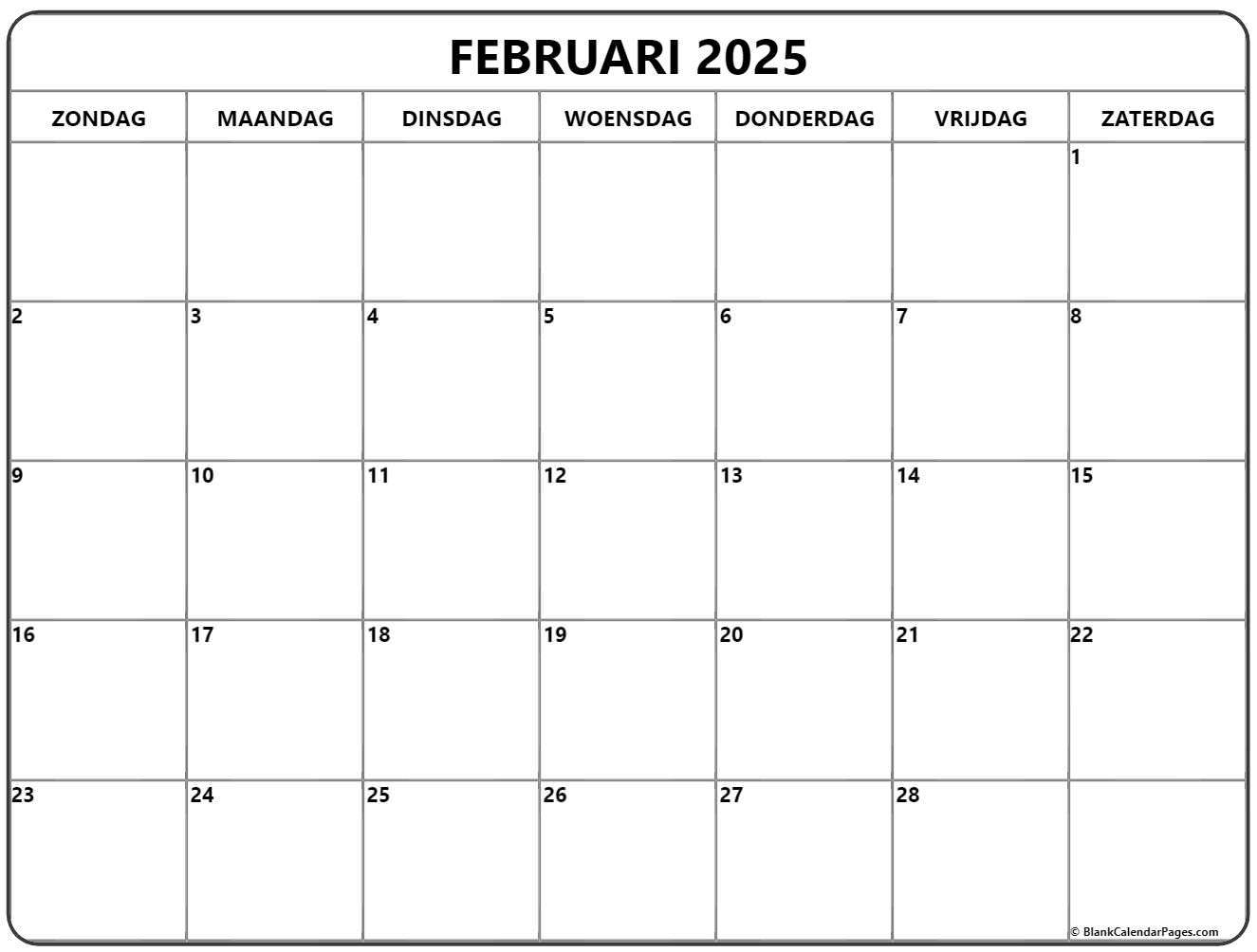 februari 2025 kalender Nederlandse Kalender februari