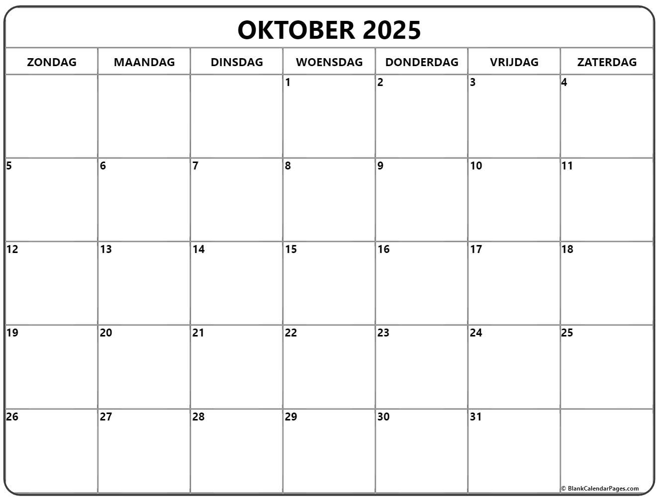 oktober 2025 kalender Nederlandse Kalender oktober