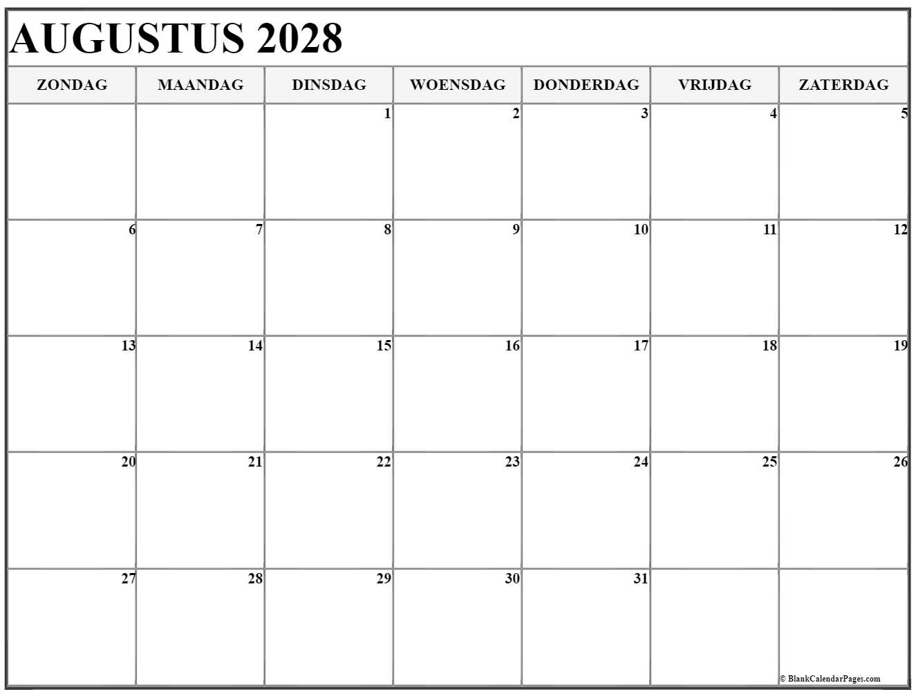 augustus 2028 calendario
