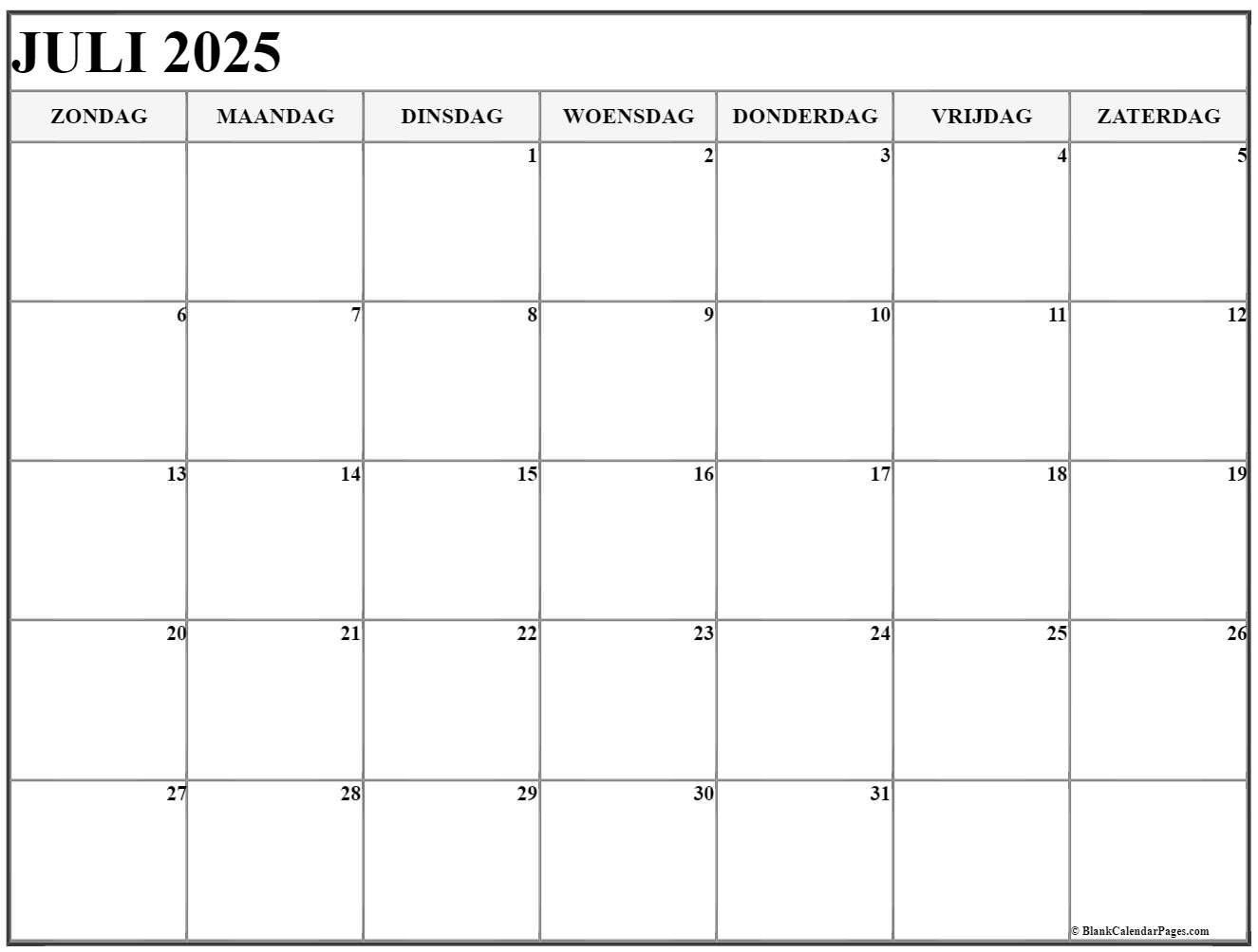 Juli 2023 Kalender Nederlandse Kalender Juli