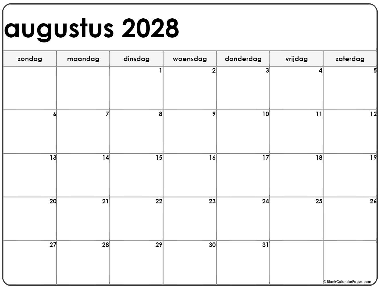 augustus 2028 calendario