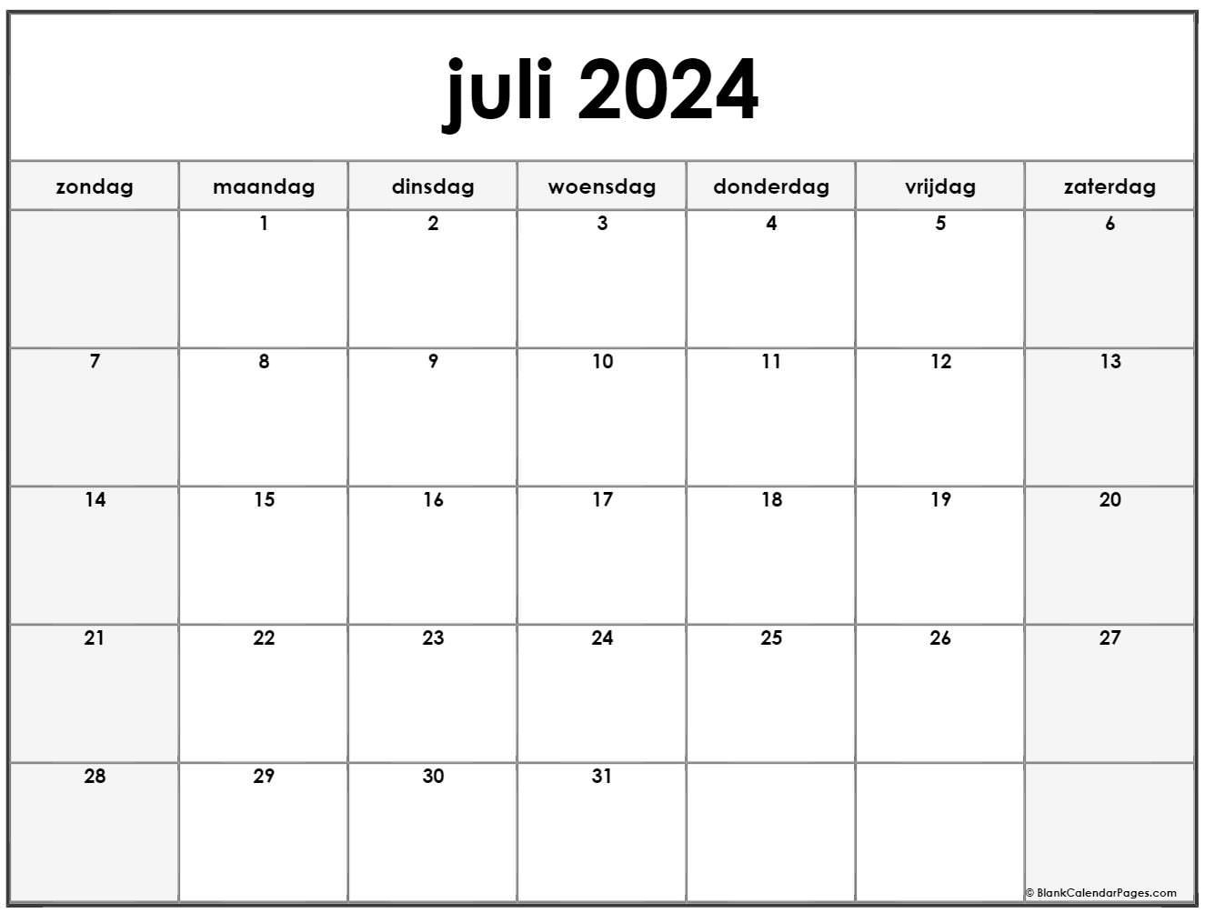 juli 2021 kalender Nederlandse | Kalender juli