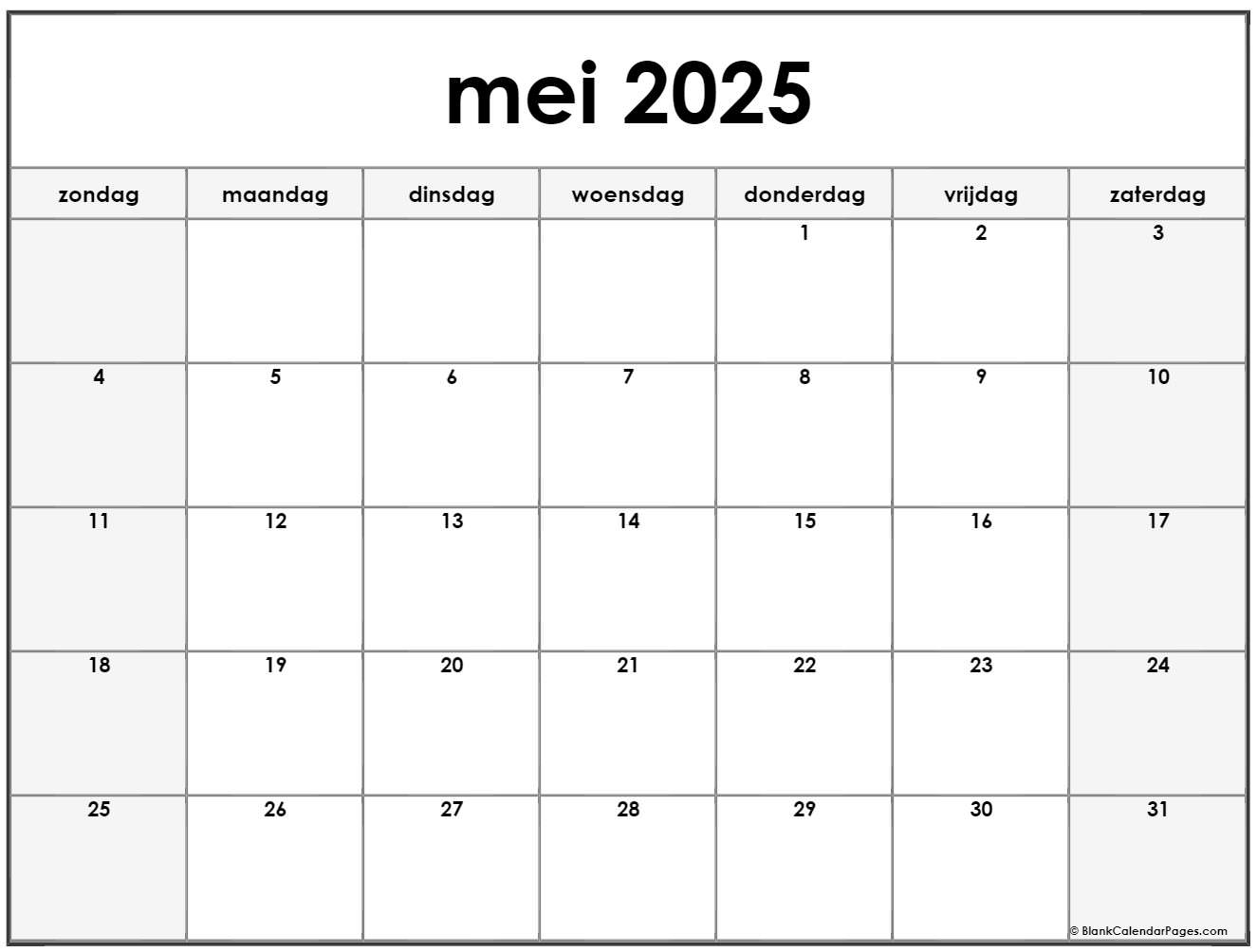 mei 2025 kalender Nederlandse Kalender mei