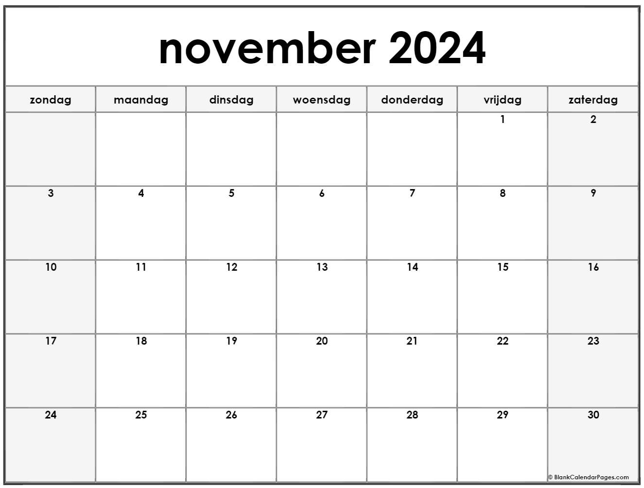 november 2024 kalender Nederlandse Kalender november