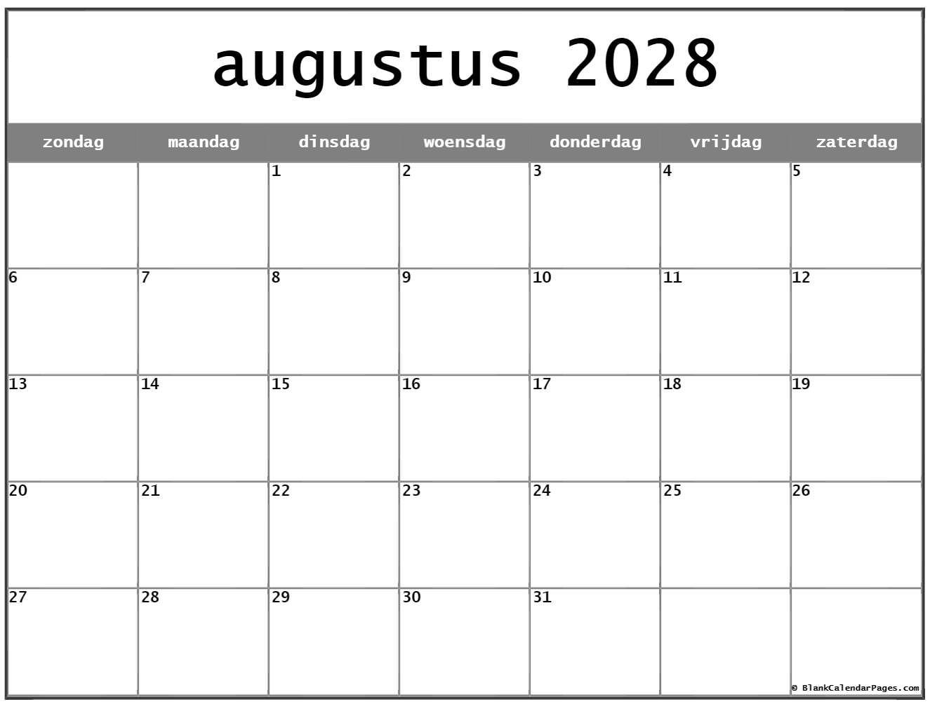 augustus 2028 calendario