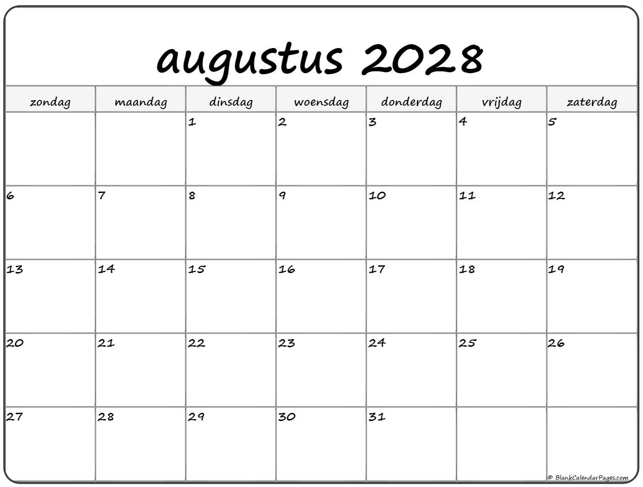 augustus 2028 calendario