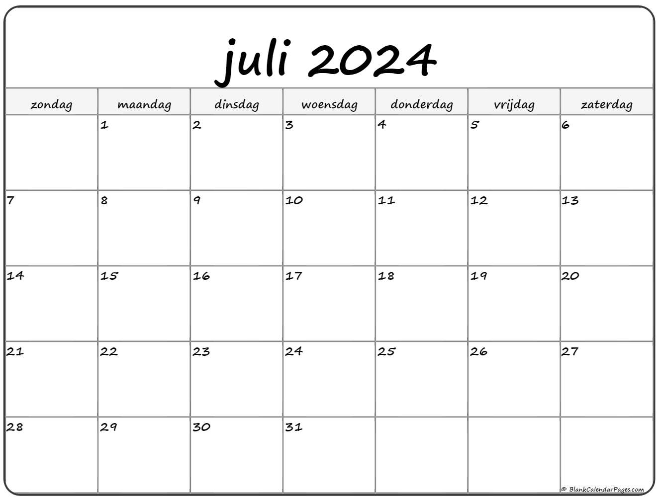 juli 2024 kalender Nederlandse Kalender juli