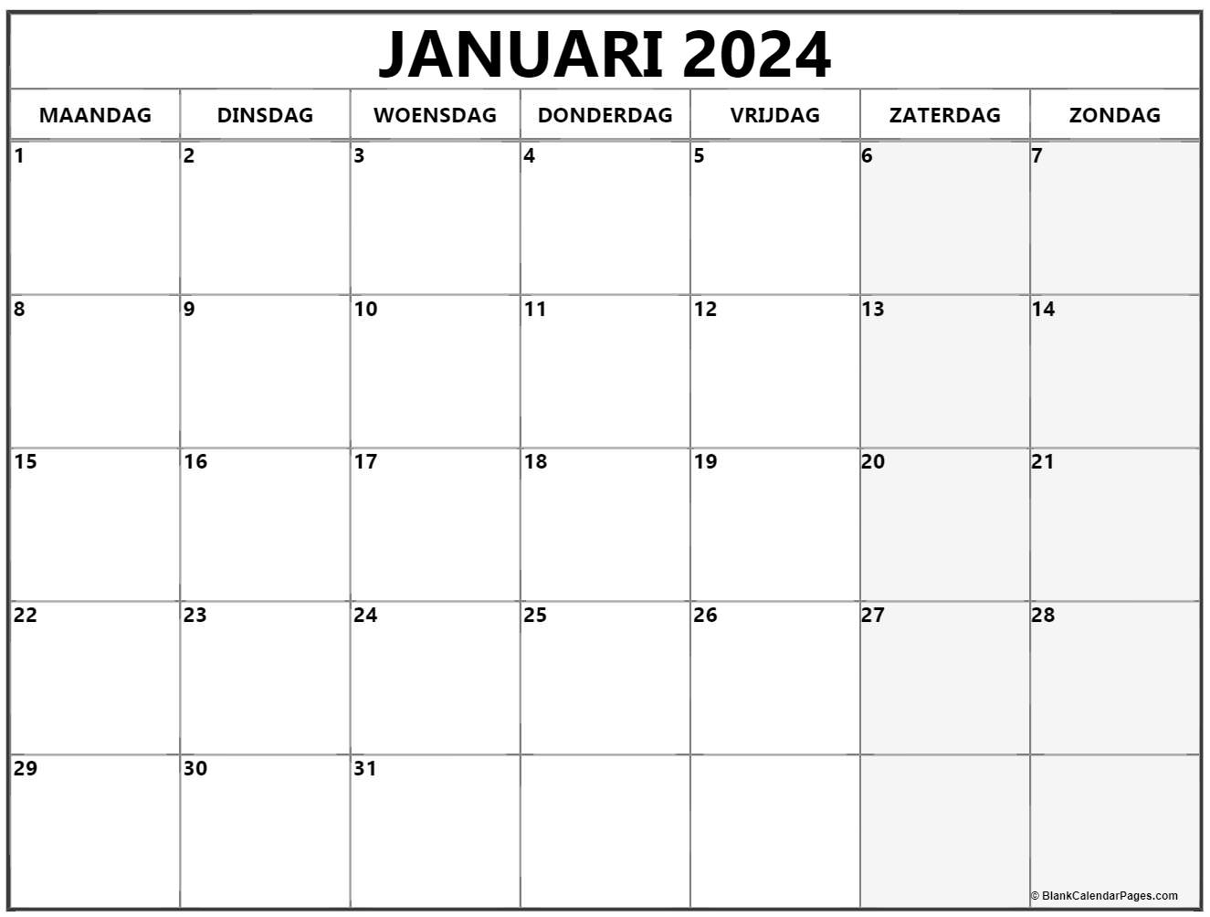 Januari 2024 Kalender Nederlandse Kalender Januari