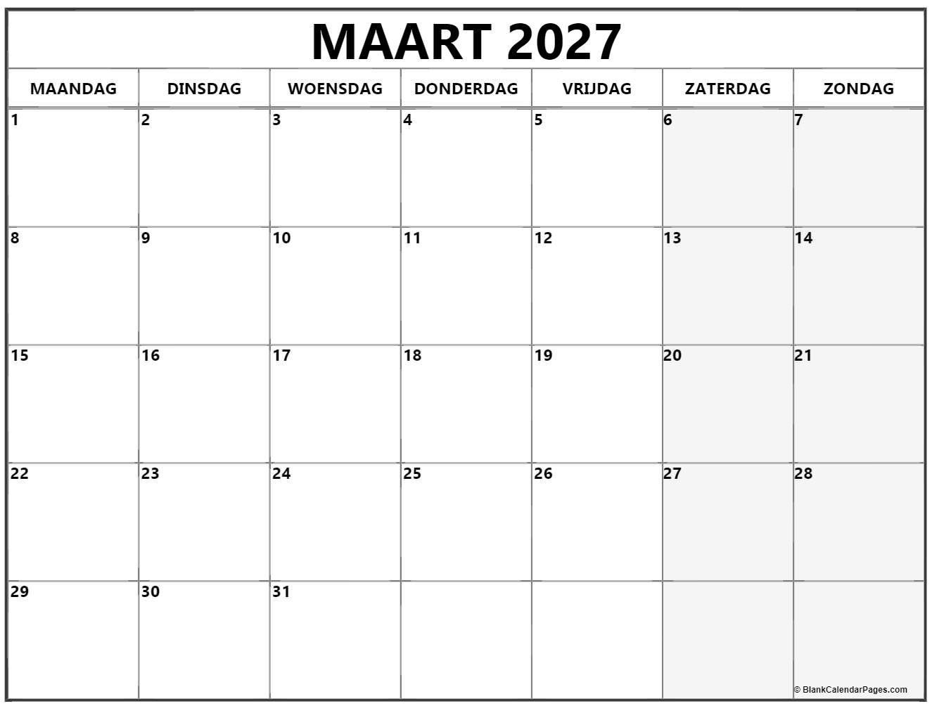 Maart 2027 Kalender Nederlandse Kalender Maart