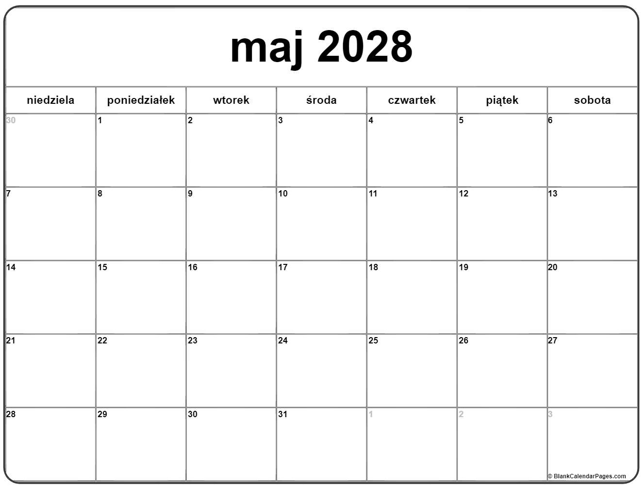 maj 2028 kalendarz