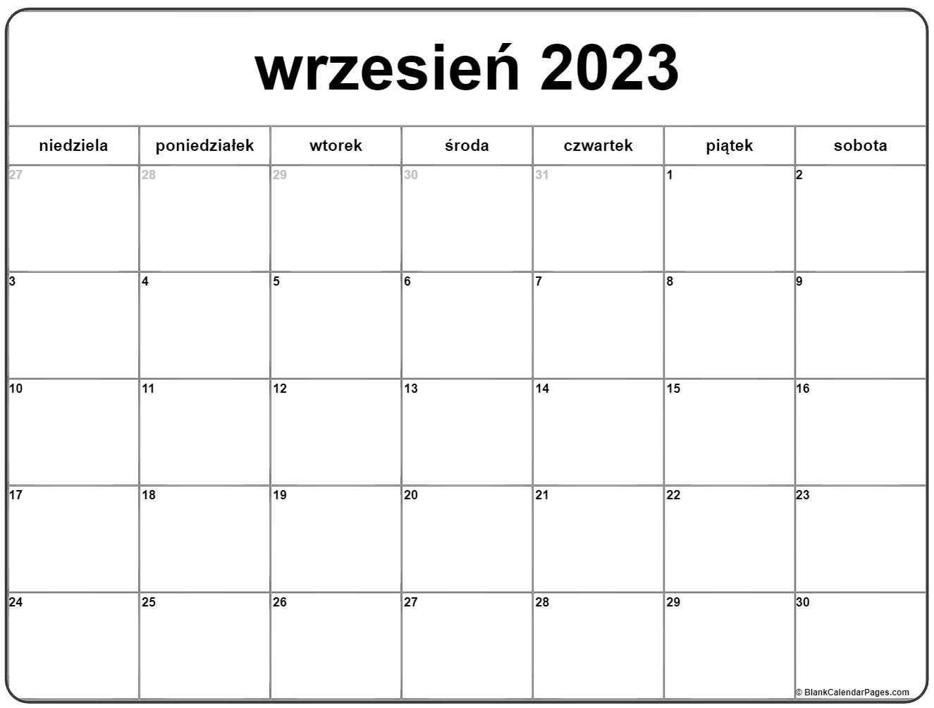 wrzesień 2023 bezpłatny kalendarz do druku | kalendarz wrzesień