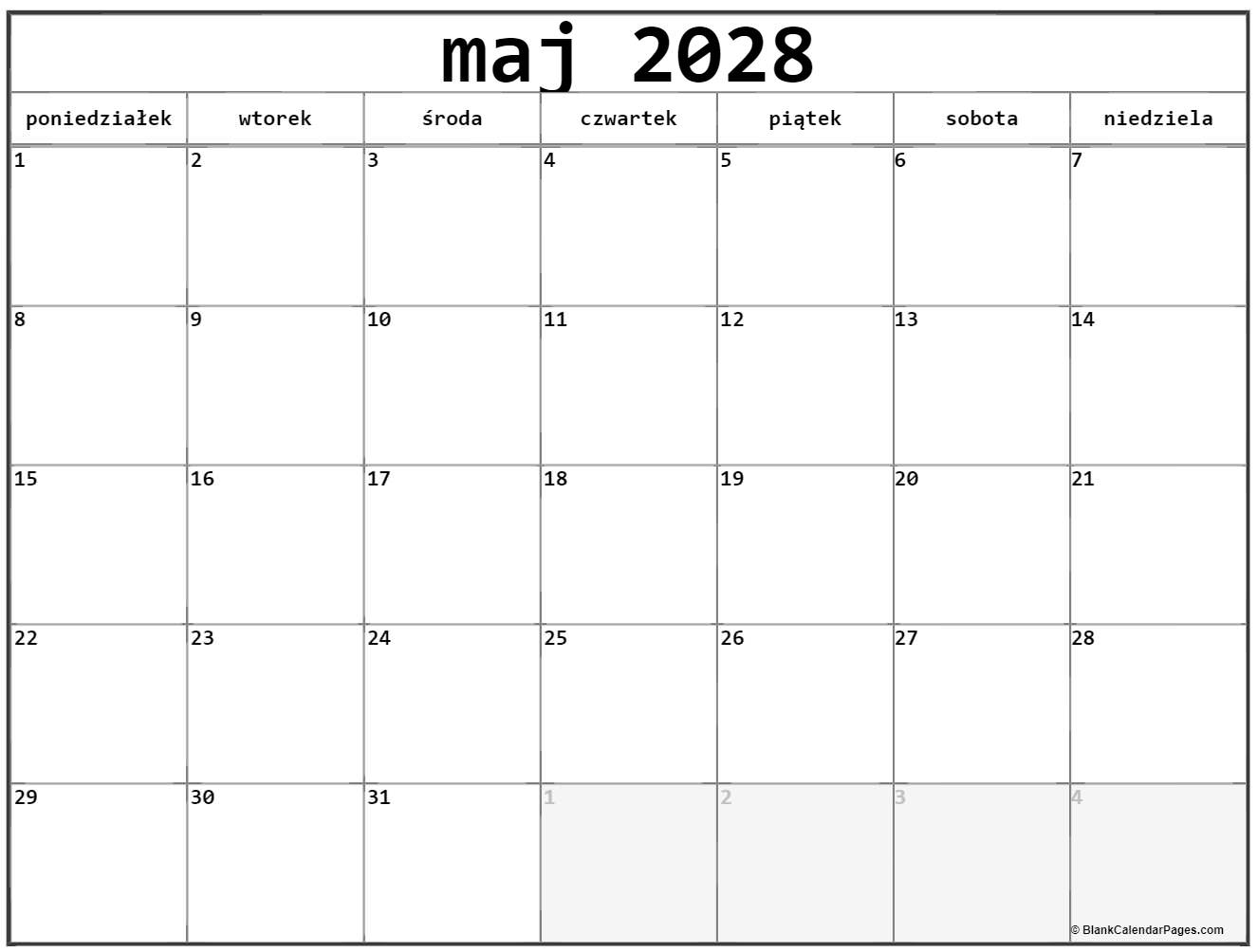 maj 2028 kalendarz