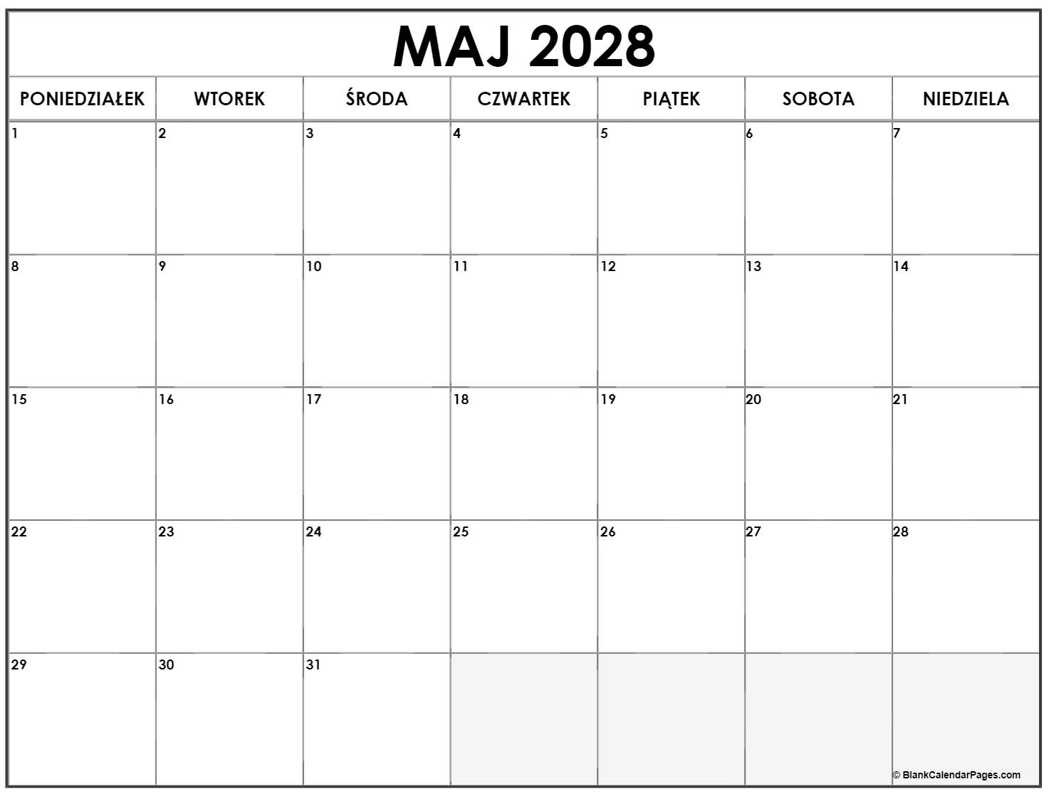 maj 2028 kalendarz