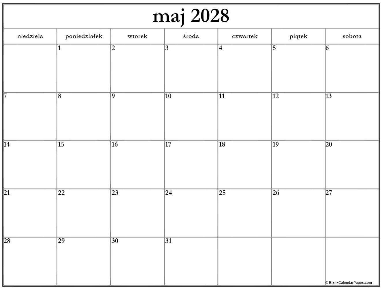 maj 2028 kalendarz