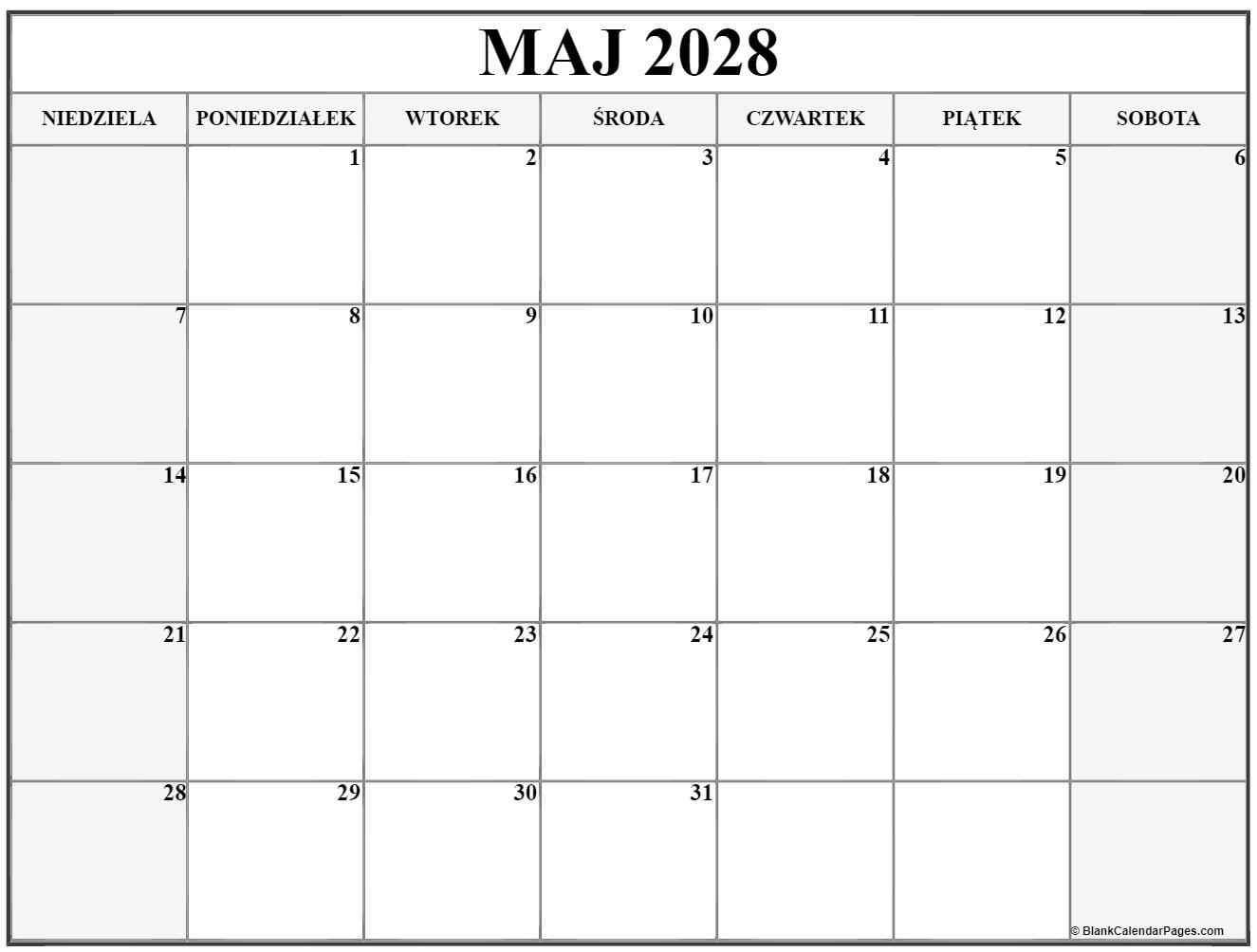 maj 2028 kalendarz