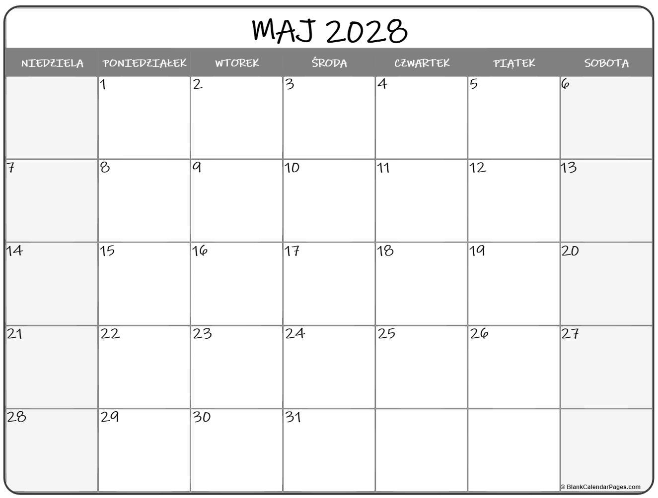 maj 2028 kalendarz