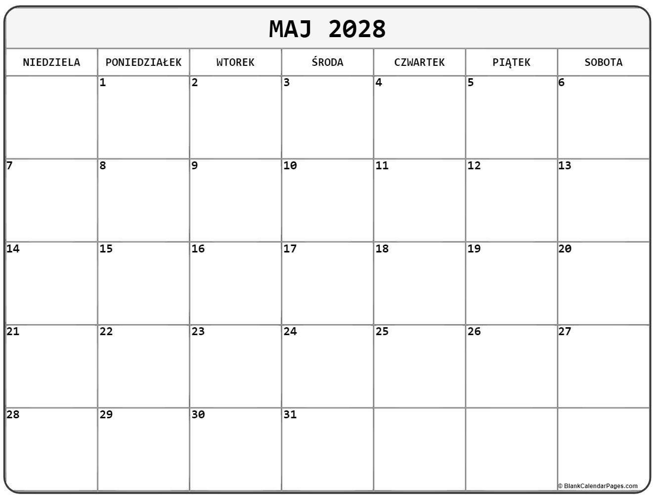 maj 2028 kalendarz