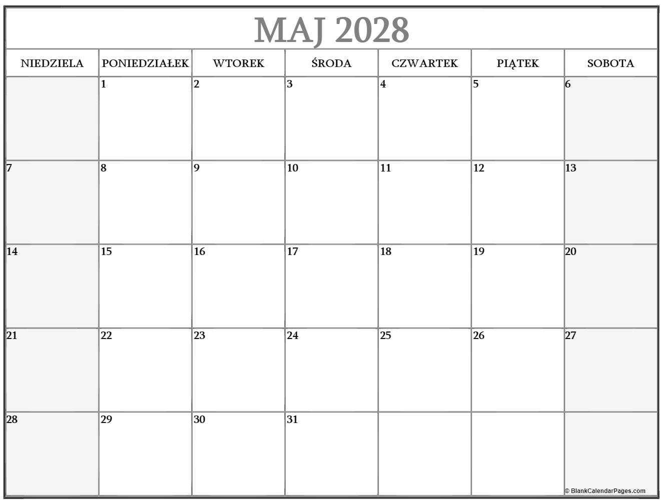 maj 2028 kalendarz