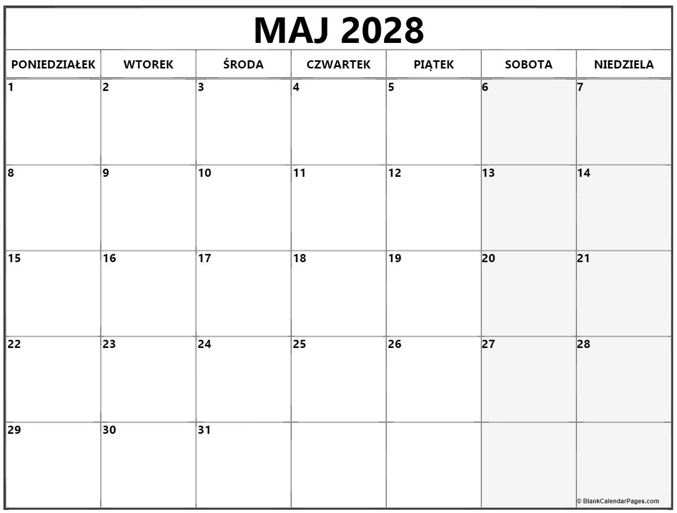 maj 2028 kalendarz