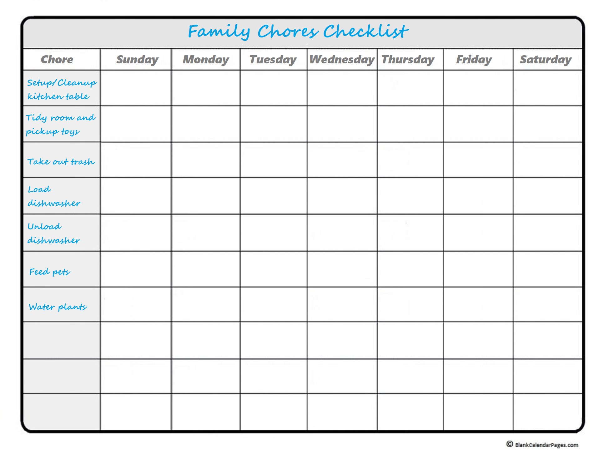 Chore List Spring Cleaning Chores For Kids