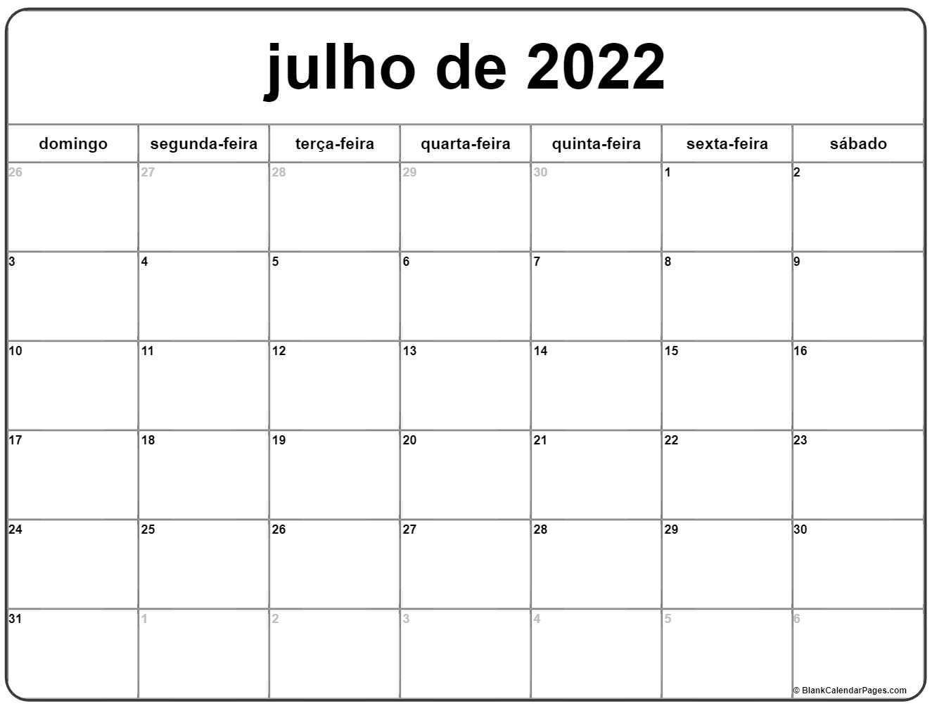 Calendário de julho worksheet