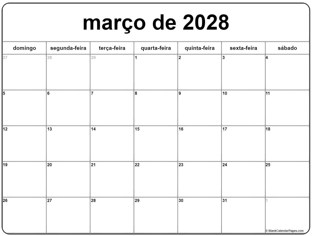 março de 2028 calendario