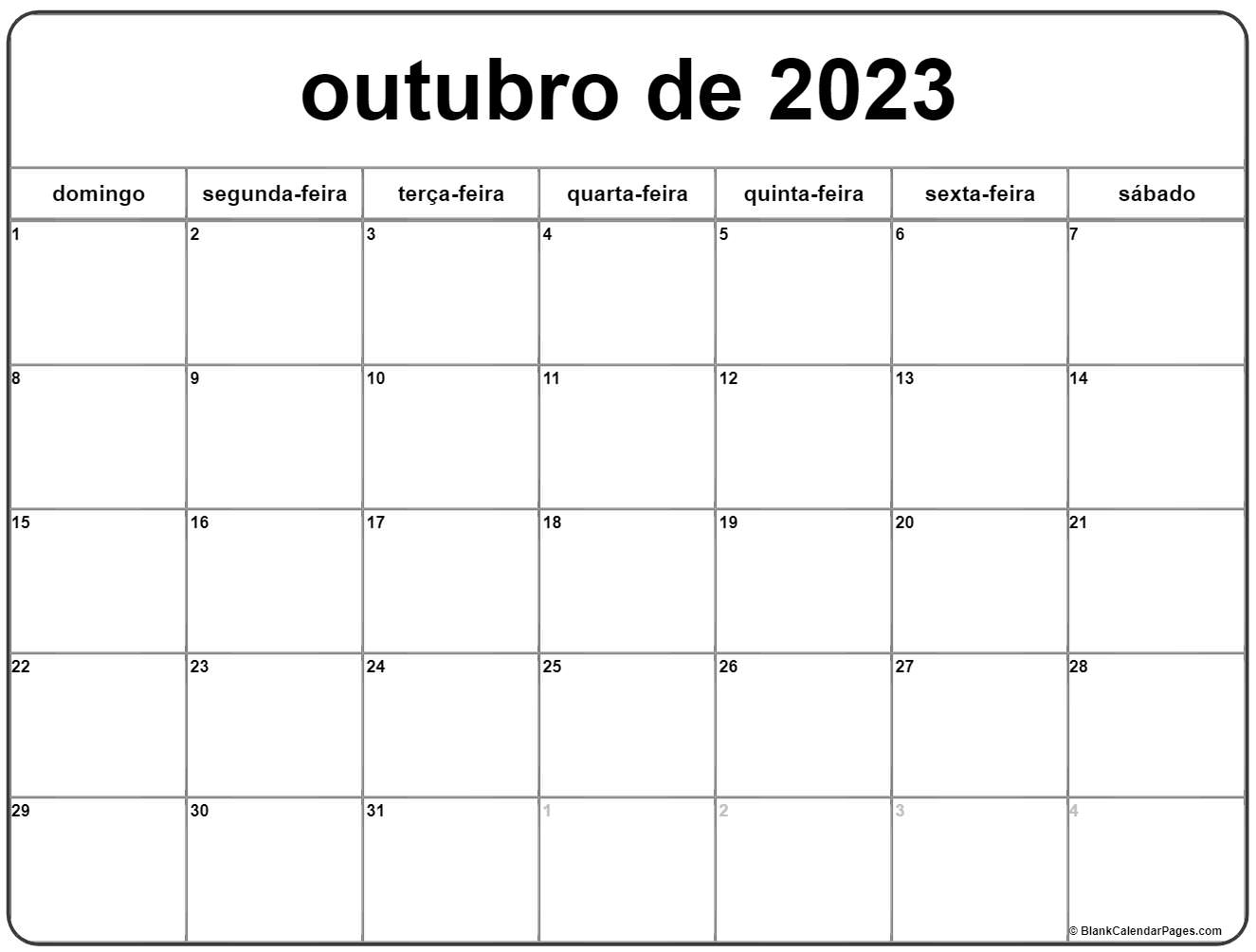 outubro de 2023 calendario grátis em português Calendario outubro