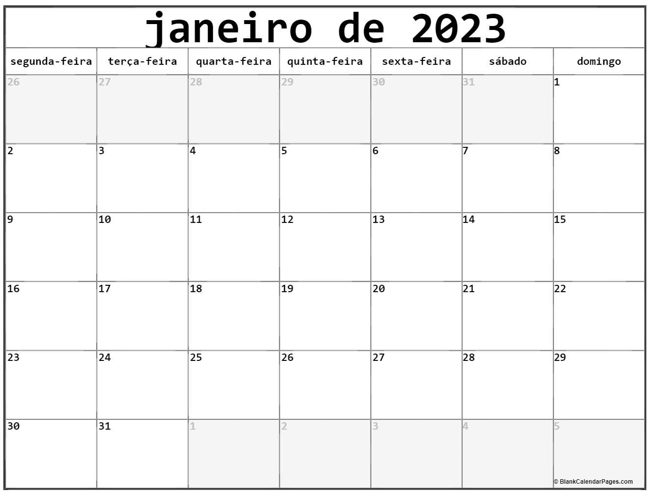 janeiro de 2023 calendario grátis em português | Calendario janeiro