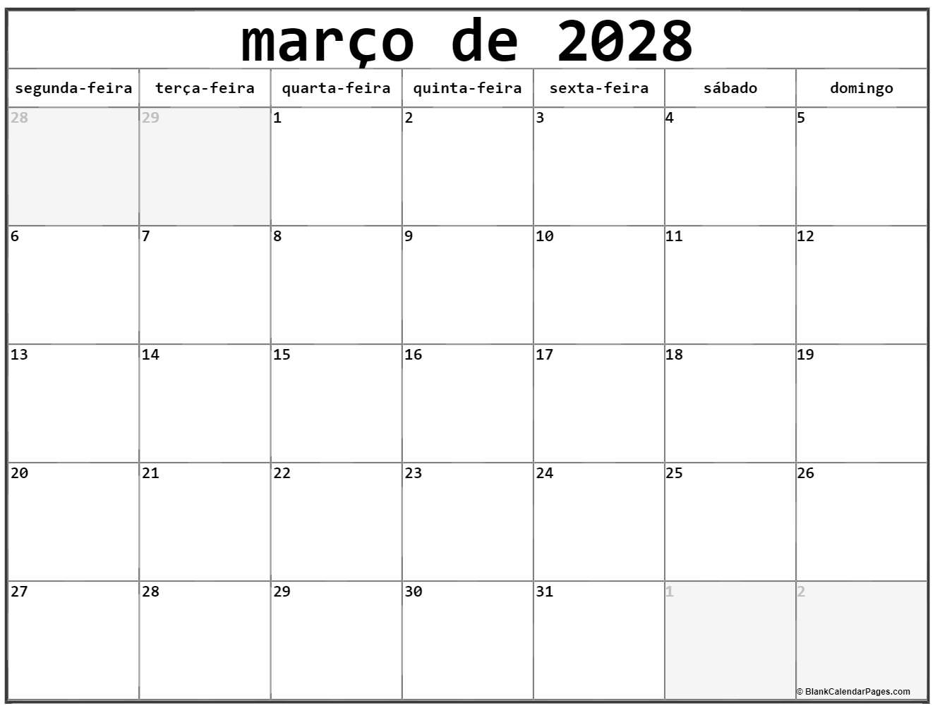 março de 2028 calendario